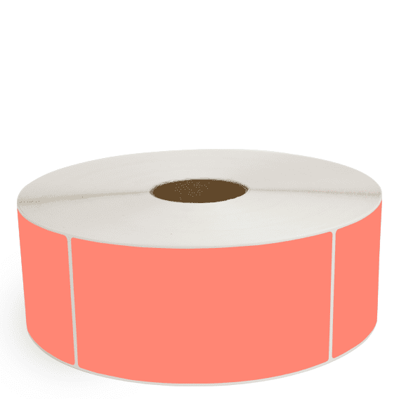 4" x 8" Fluorescent Red - Thermal Transfer Labels - 3" Core / 12" Outer Diameter (No Perf) - Freezer Grade Adhesive