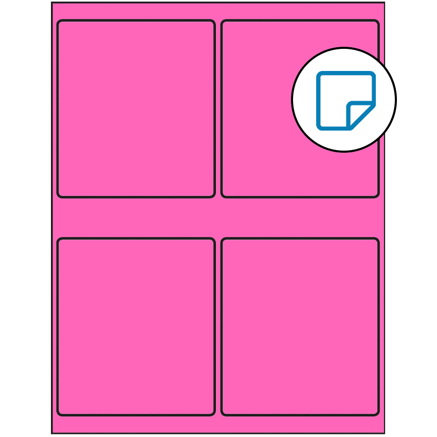 4" x 4.5" Fluorescent Pink Rectangular Sheet Labels - Removable Adhesive