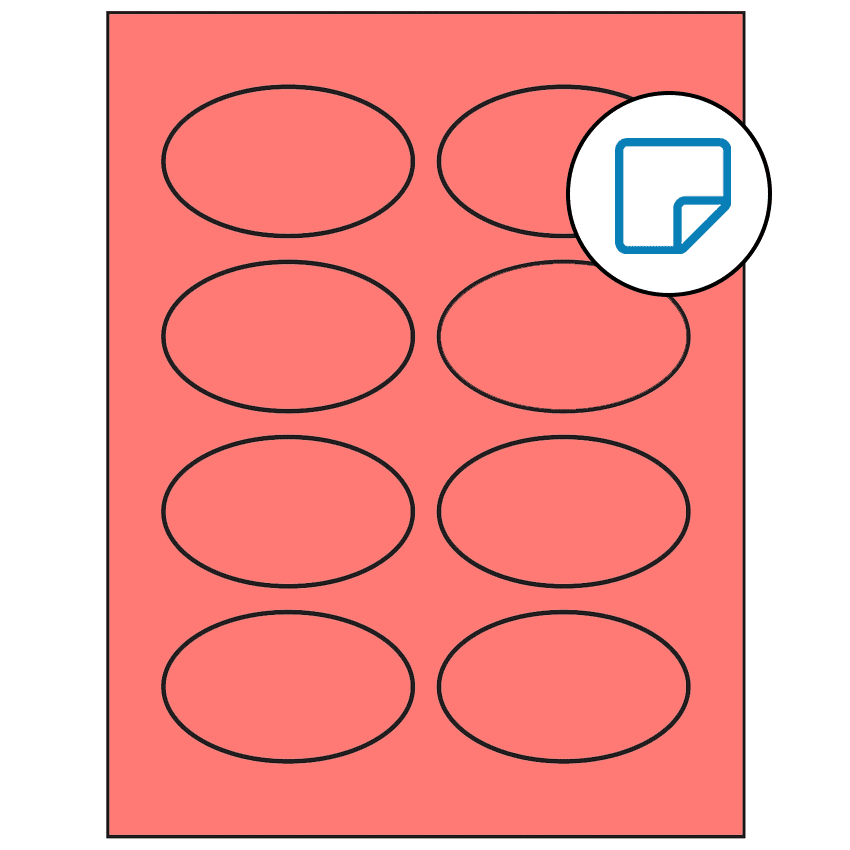 3.33" x 2" Fluorescent Red Oval Sheet Labels - Removable Adhesive