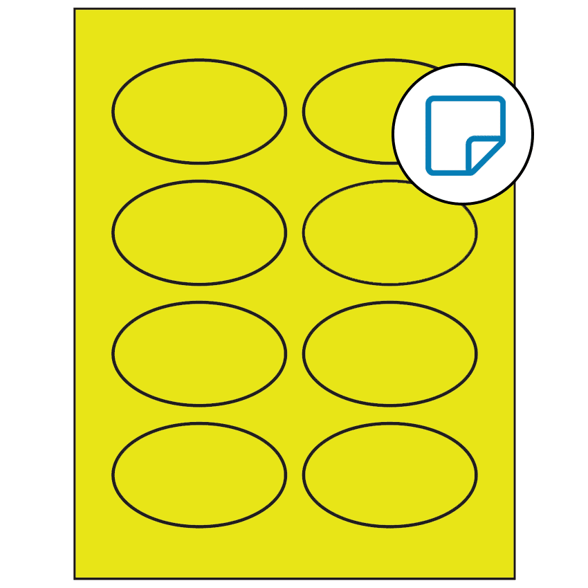 3.33" x 2" Fluorescent Yellow Oval Sheet Labels - Removable Adhesive