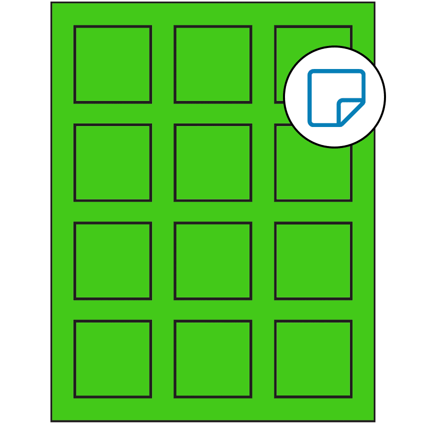 2" x 2" Fluorescent Green Square Sheet Labels - Removable Adhesive