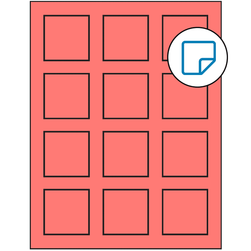 2" x 2" Fluorescent Red Square Sheet Labels - Removable Adhesive