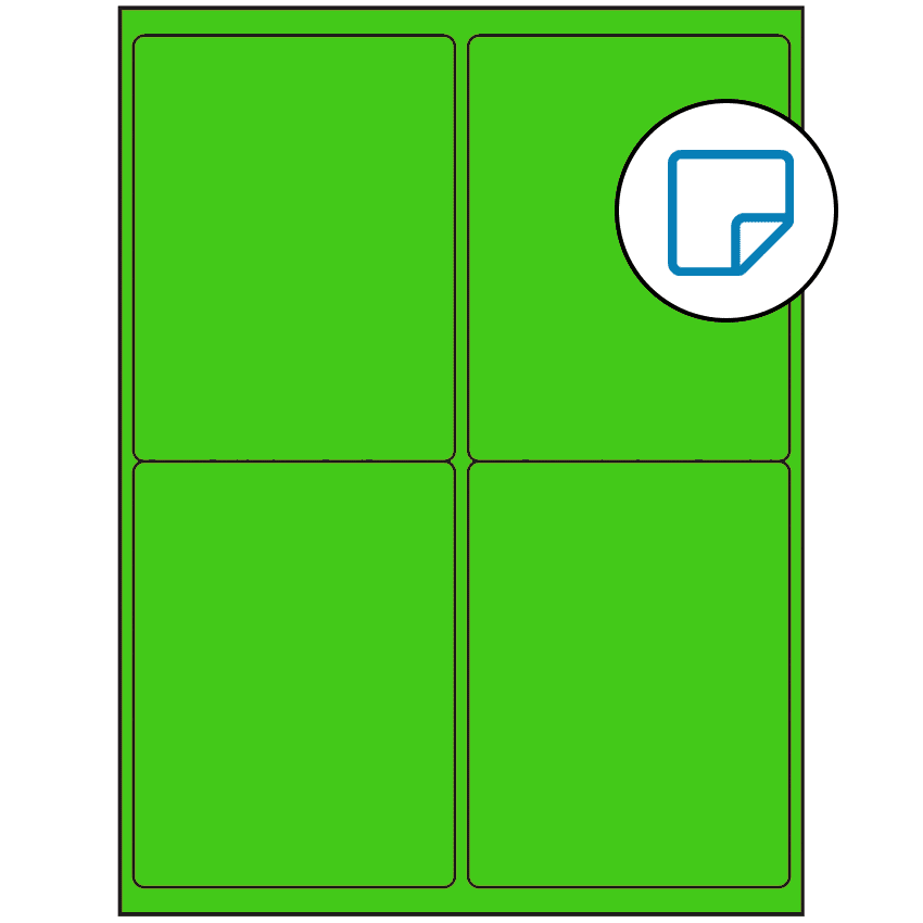 4" x 5" Fluorescent Green Rectangular Sheet Labels (4-UP) - Removable Adhesive