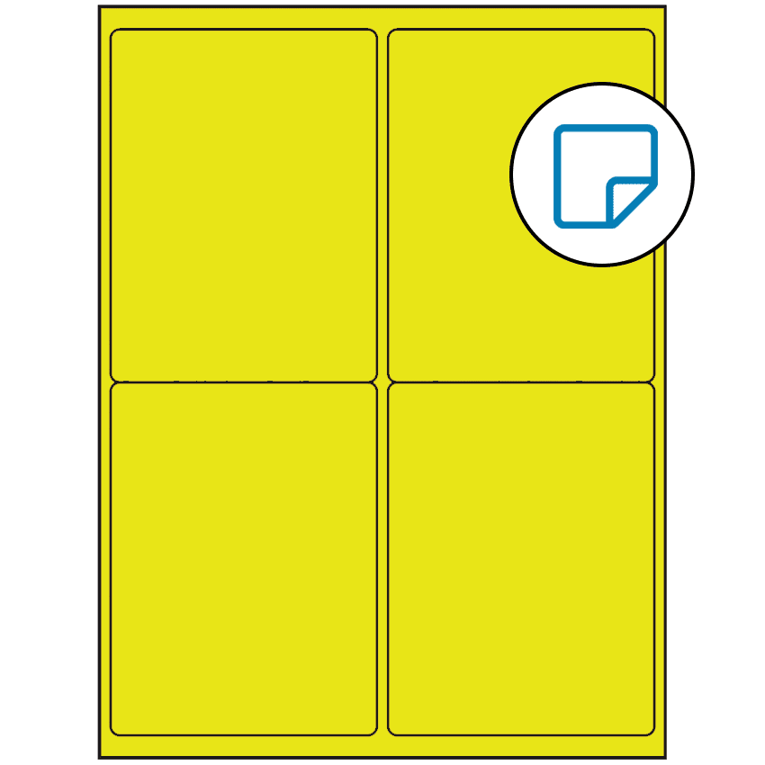 4" x 5" Fluorescent Yellow Rectangular Sheet Labels (4-UP) - Removable Adhesive