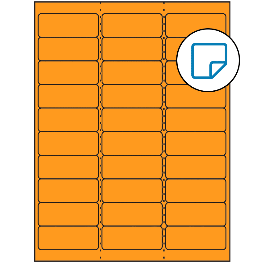 2.625" x 1" Fluorescent Orange Rectangular Sheet Labels - Removable Adhesive