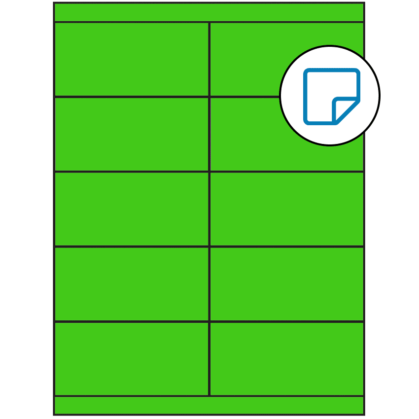 4.25" x 2" Fluorescent Green Rectangular Sheet Labels - Removable Adhesive