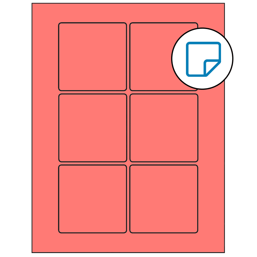 3" x 3" Fluorescent Red Square Sheet Labels - Removable Adhesive