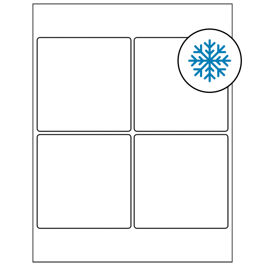 4" x 4" White Square Sheet Labels - Freezer Grade Adhesive