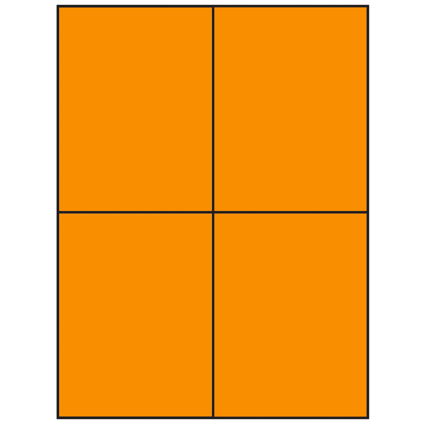 4.25" x 5.5" Fluorescent Orange Rectangular Sheet Labels (4-UP)