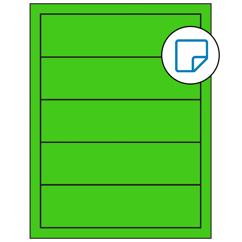 7.5" x 2" Fluorescent Green Rectangular Sheet Labels - Removable Adhesive