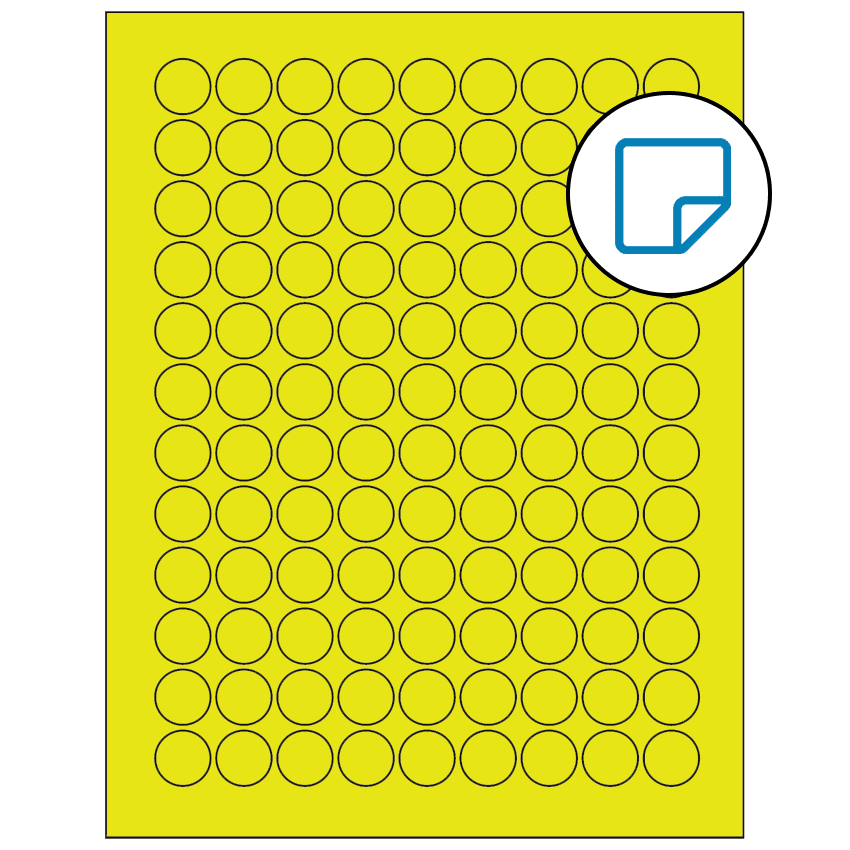 0.75" Fluorescent Yellow Circular Sheet Labels - Removable Adhesive