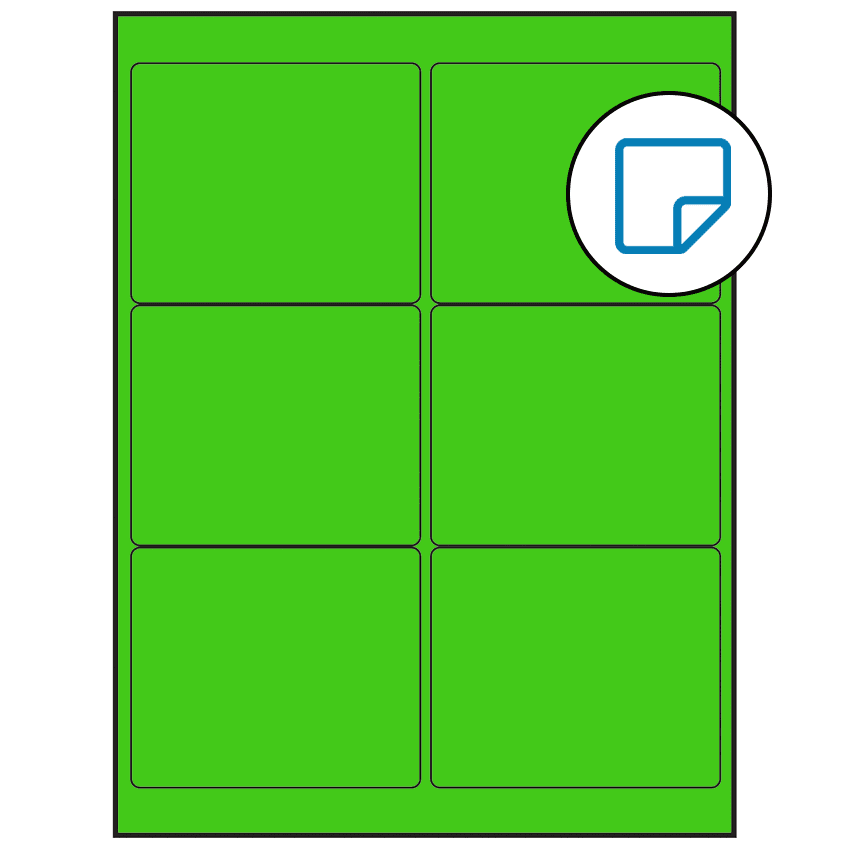 4" x 3" Fluorescent Green Rectangular Sheet Labels - Removable Adhesive