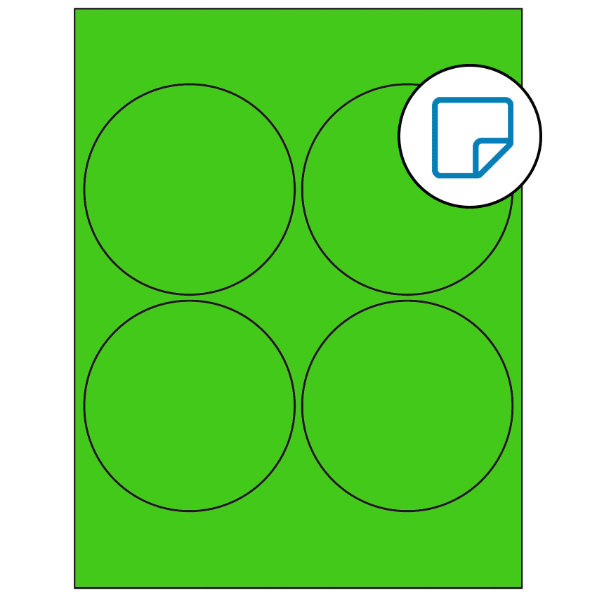 4" Fluorescent Green Circular Sheet Labels - Removable Adhesive