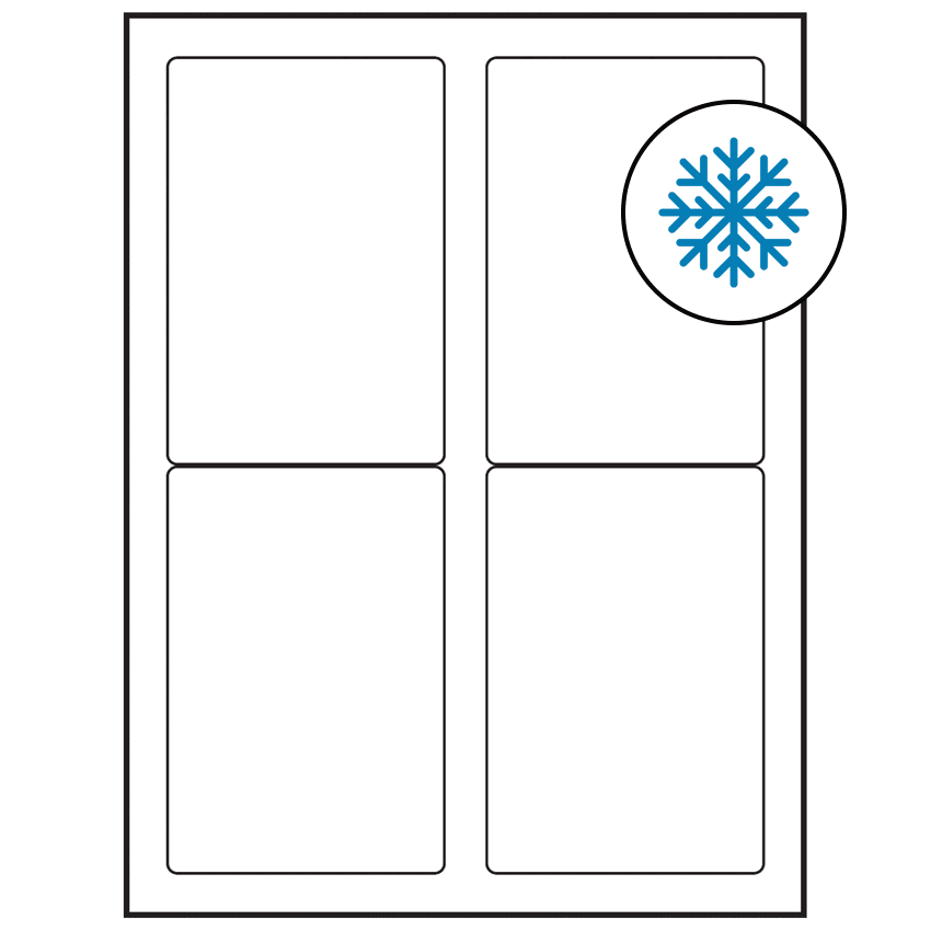 3.5" x 5" White Rectangular Sheet Labels (4-UP) - Freezer Grade Adhesive