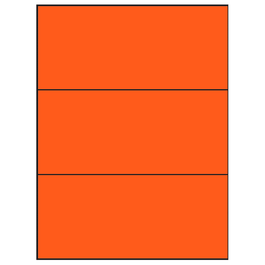 8.5" x 3.666" Fluorescent Red Rectangular Sheet Labels