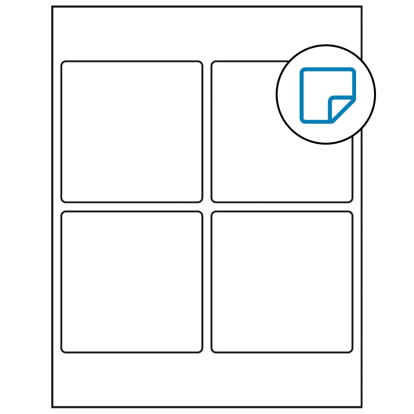 3.875" x 3.875" White Square Sheet Labels - Removable Adhesive