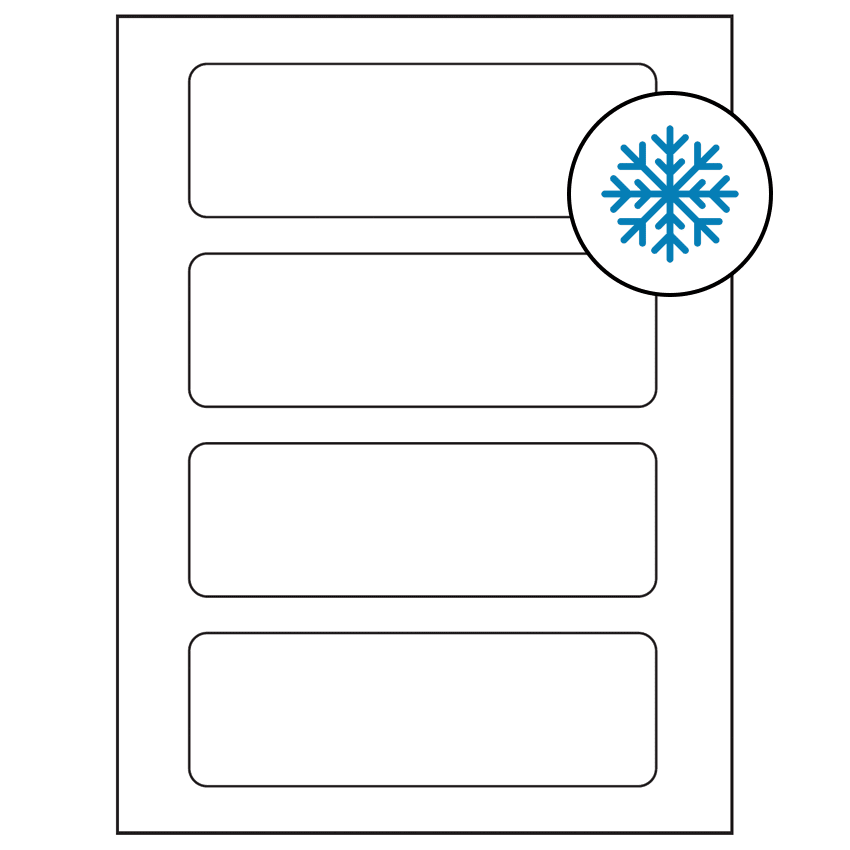 6.5" x 2.0875" White Rectangular Sheet Labels - Freezer Grade Adhesive