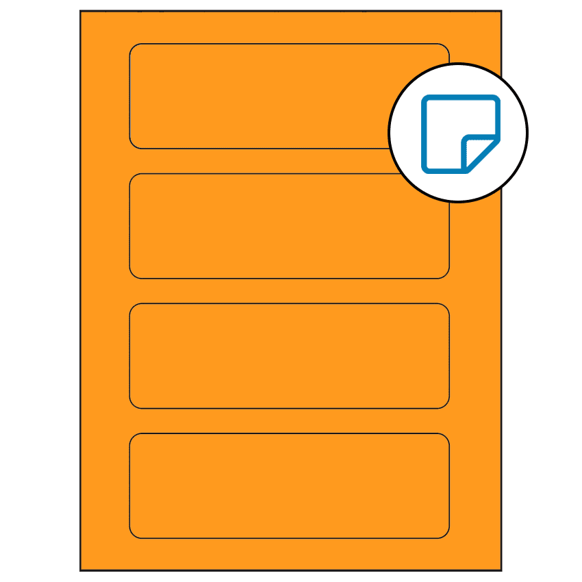 6.5" x 2.0875" Fluorescent Orange Rectangular Sheet Labels - Removable Adhesive