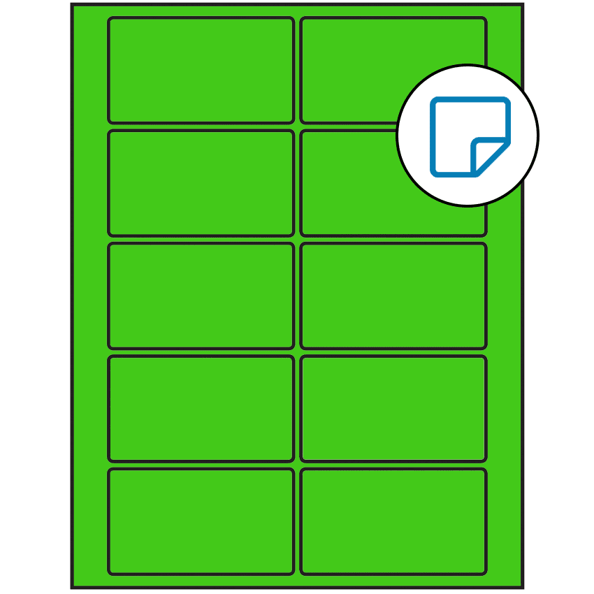 3.5" x 2" Fluorescent Green Rectangular Sheet Labels - Removable Adhesive