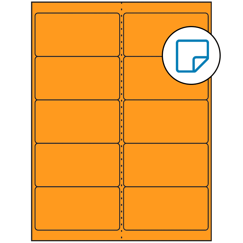 4" x 2" Fluorescent Orange Rectangular Sheet Labels - Removable Adhesive