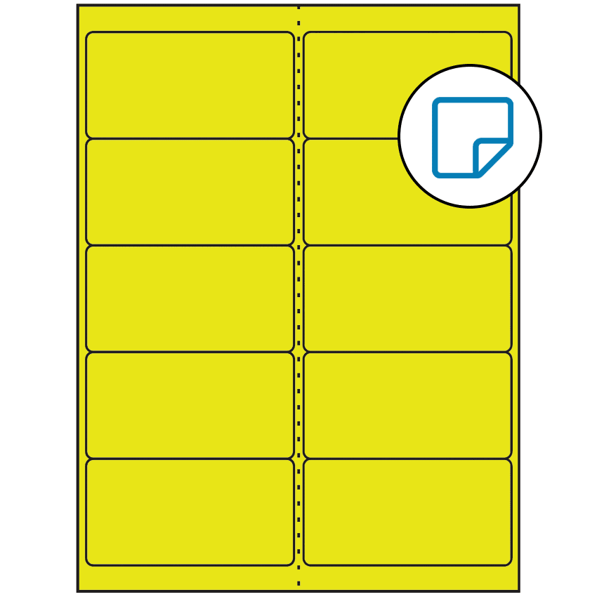 4" x 2" Fluorescent Yellow Rectangular Sheet Labels - Removable Adhesive