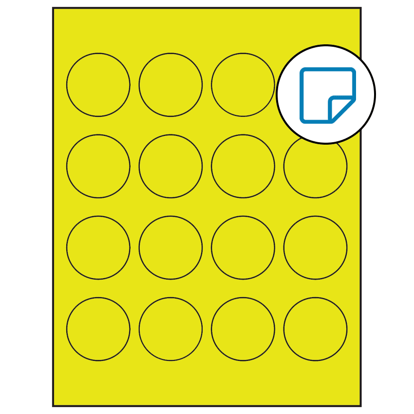 1.75" Fluorescent Yellow Circular Sheet Labels - Removable Adhesive