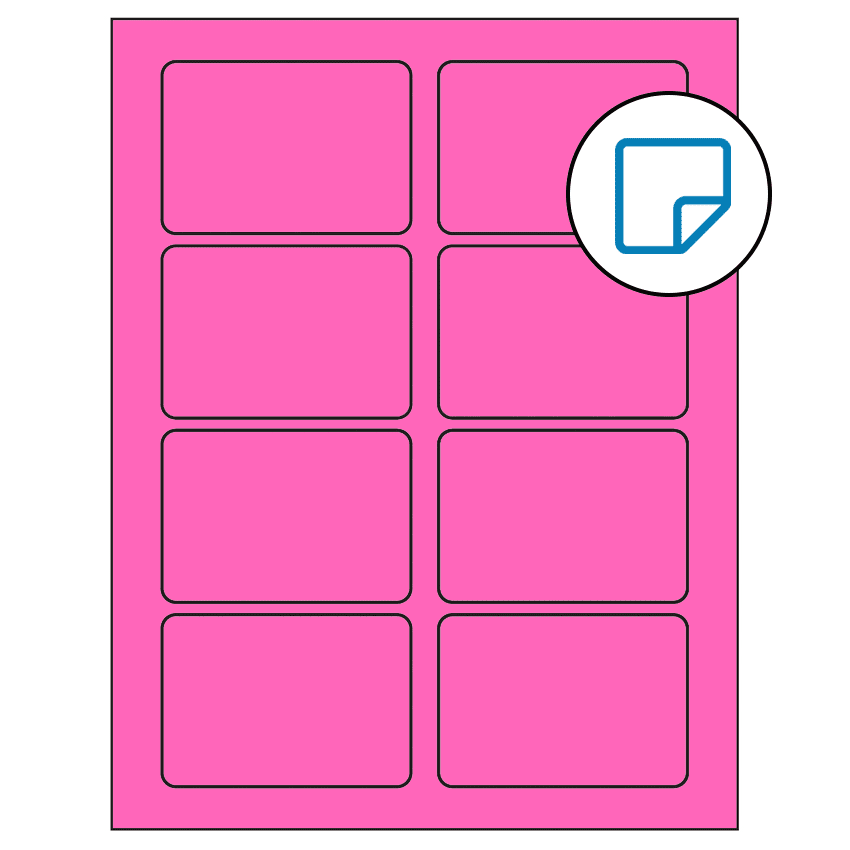 3.375" x 2.33" Fluorescent Pink Rectangular Sheet Labels - Removable Adhesive