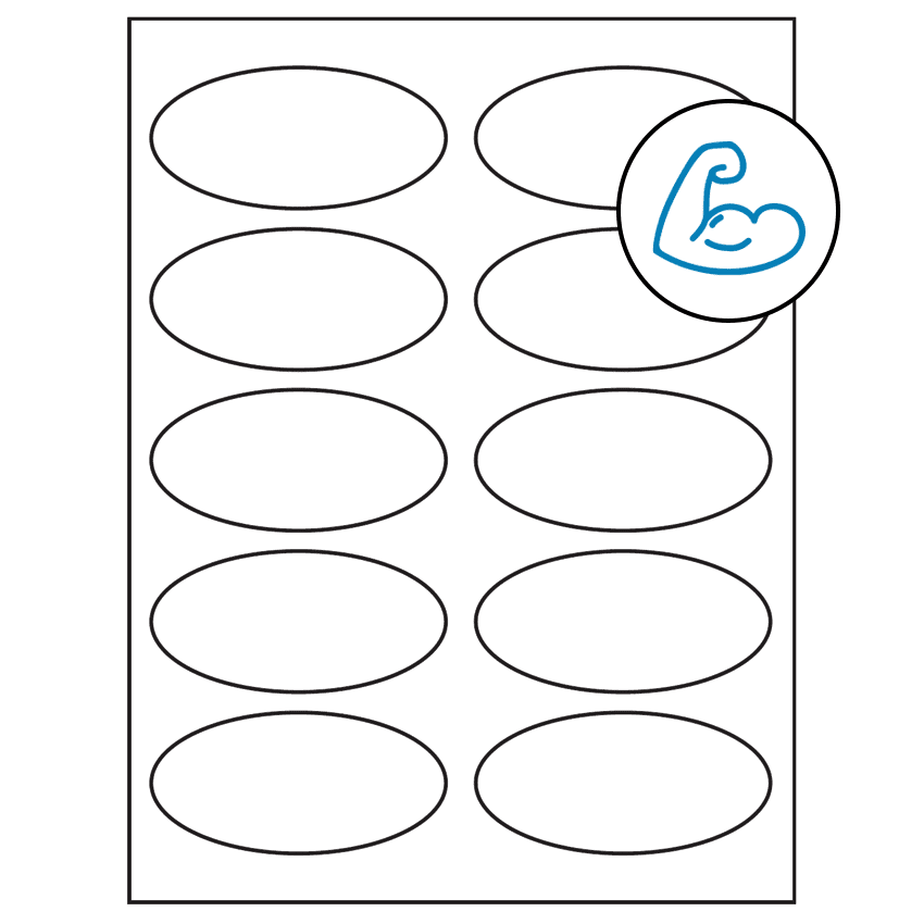 3.75" x 1.75" White Oval Sheet Labels - Ultra Aggressive Adhesive