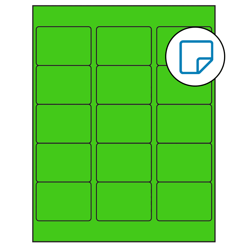 2.5625" x 1.8125" Fluorescent Green Rectangular Sheet Labels - Removable Adhesive