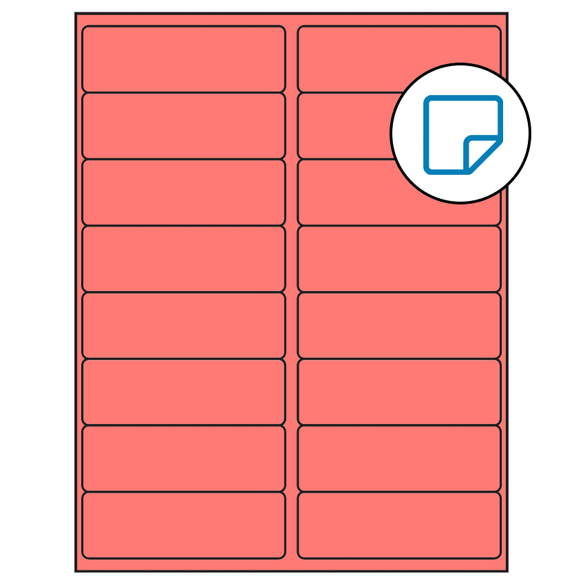 4" x 1.3125" Fluorescent Red Rectangular Sheet Labels - Removable Adhesive