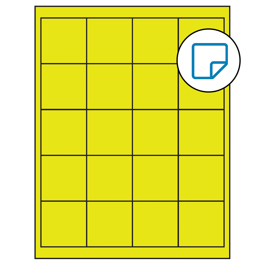 2" x 2" Fluorescent Yellow Square Sheet Labels - Removable Adhesive