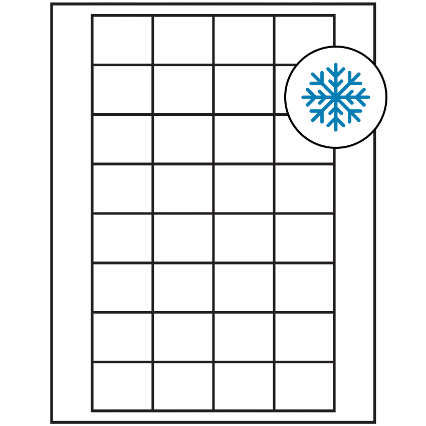 1.59375" x 1.3" White Rectangular Sheet Labels - Freezer Grade Adhesive