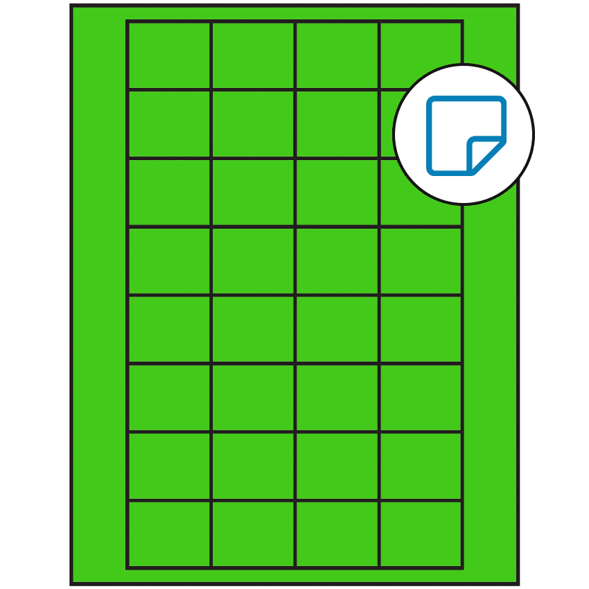 1.59375" x 1.3" Fluorescent Green Rectangular Sheet Labels - Removable Adhesive
