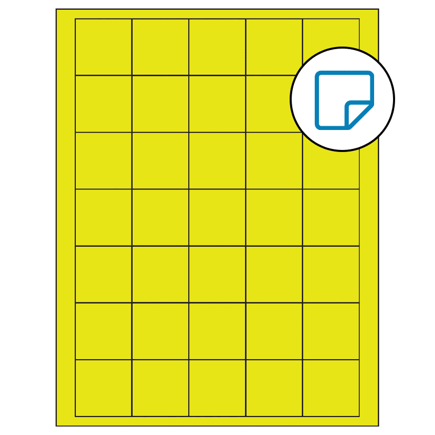 1.5" x 1.5" Fluorescent Yellow Square Sheet Labels - Removable Adhesive