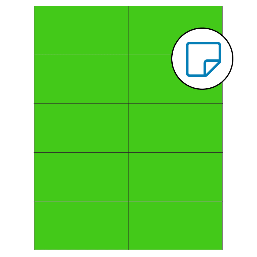 4.25" x 2.2" Fluorescent Green Rectangular Sheet Labels - Removable Adhesive