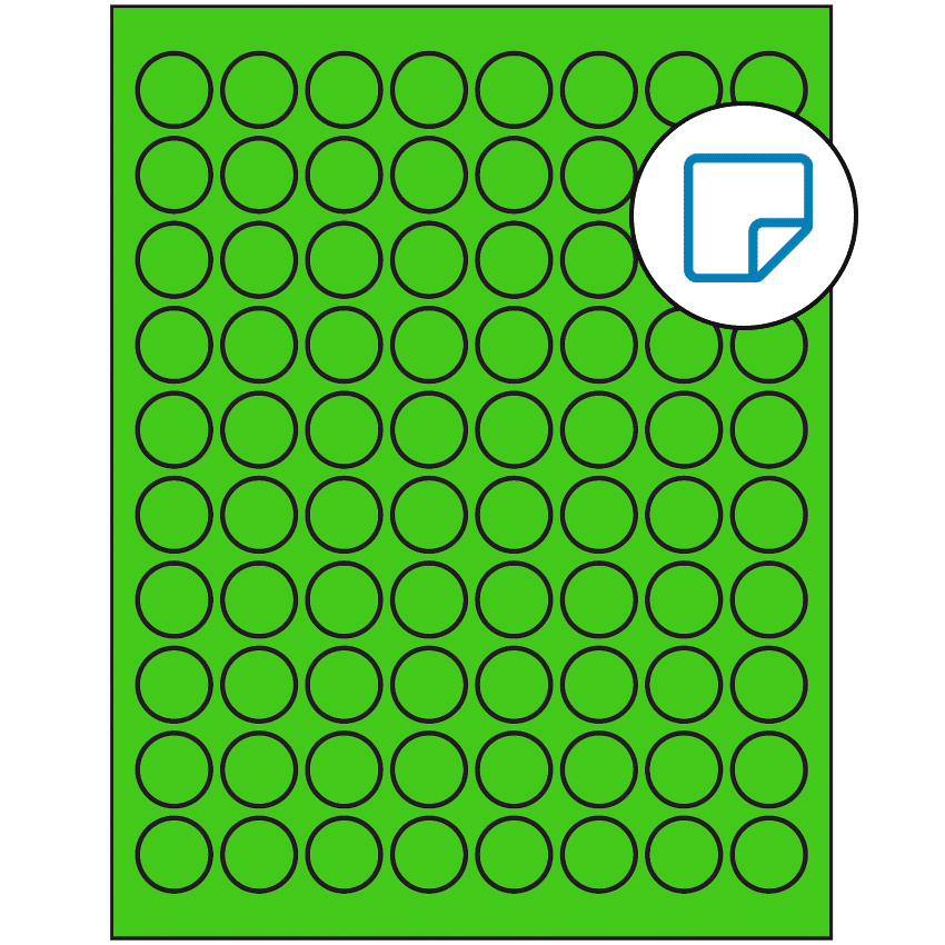 0.875" Fluorescent Green Circular Sheet Labels - Removable Adhesive