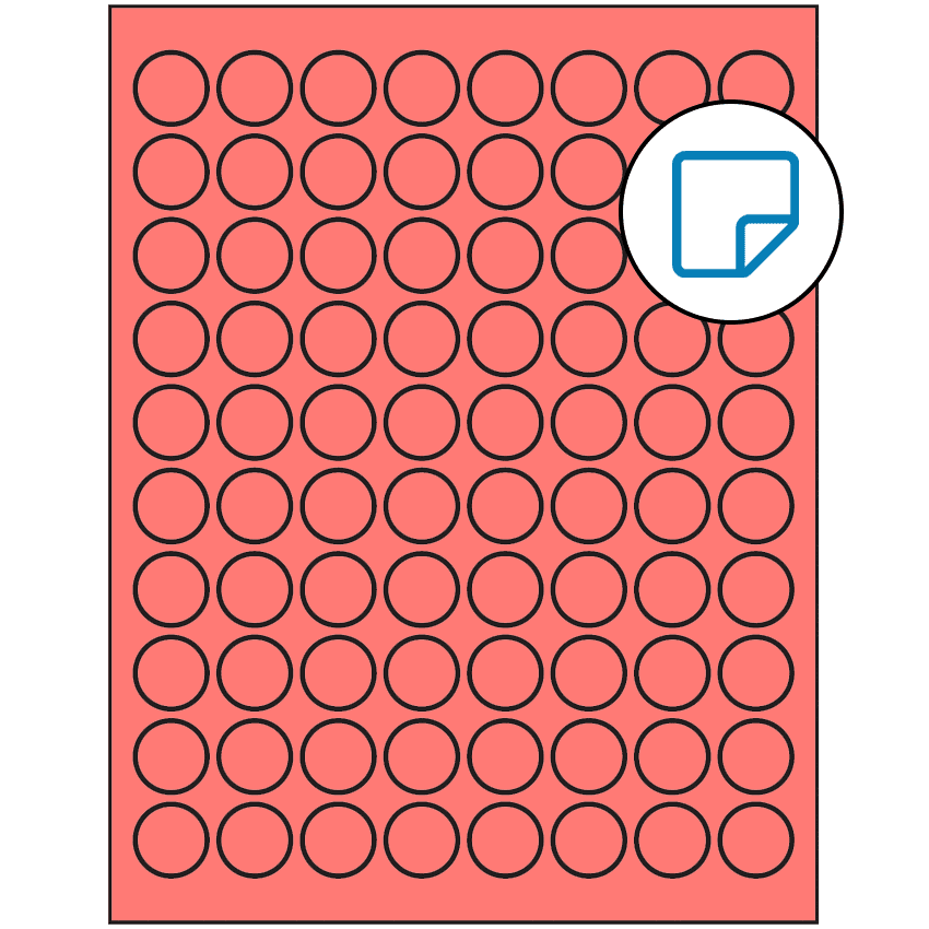 0.875" Fluorescent Red Circular Sheet Labels - Removable Adhesive