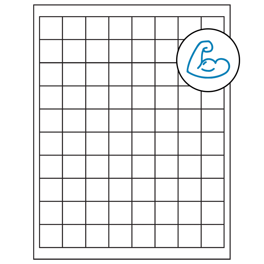 1" x 1" White Square Sheet Labels - Ultra Aggressive Adhesive