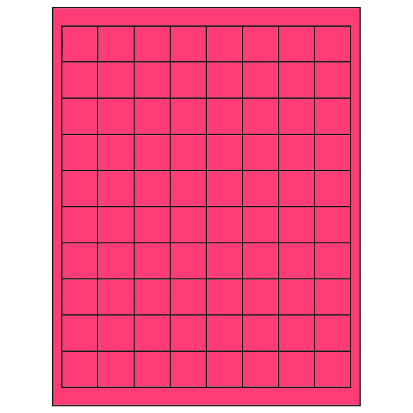 1" x 1" Fluorescent Pink Square Sheet Labels