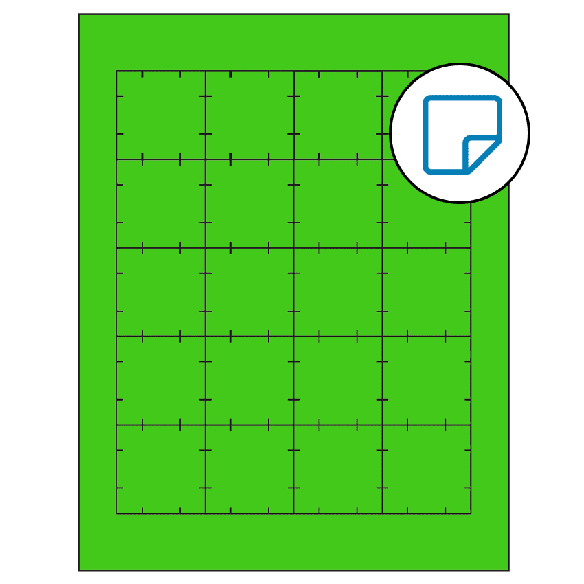 1.75" x 1.75" Fluorescent Green Square Sheet Labels - Removable Adhesive