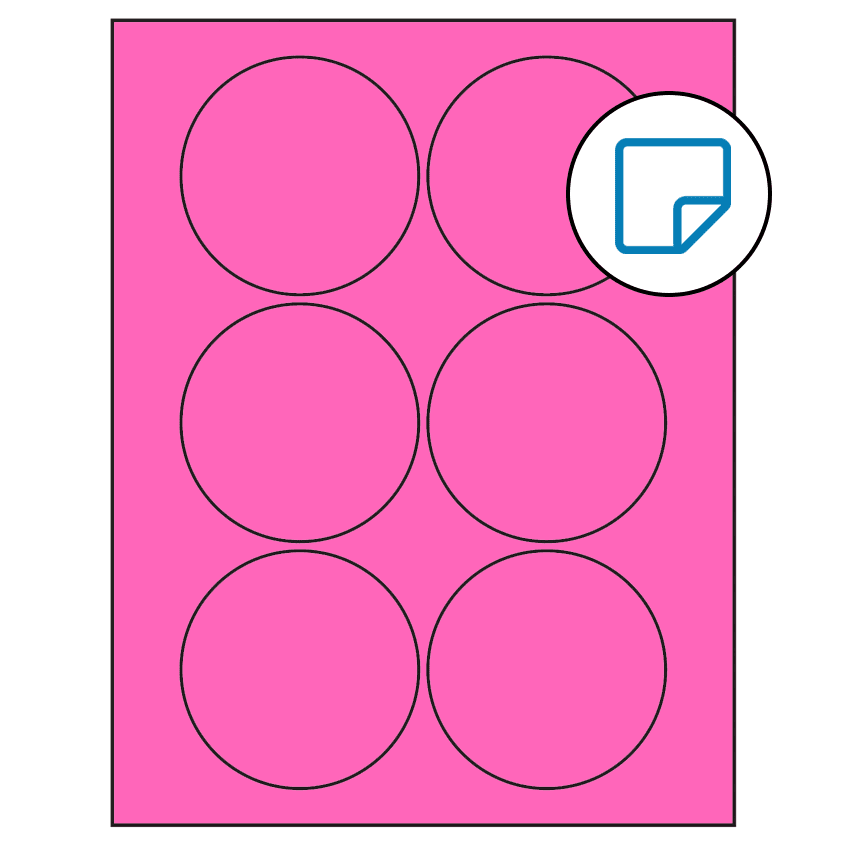 3.25" Fluorescent Pink Circular Sheet Labels - Removable Adhesive
