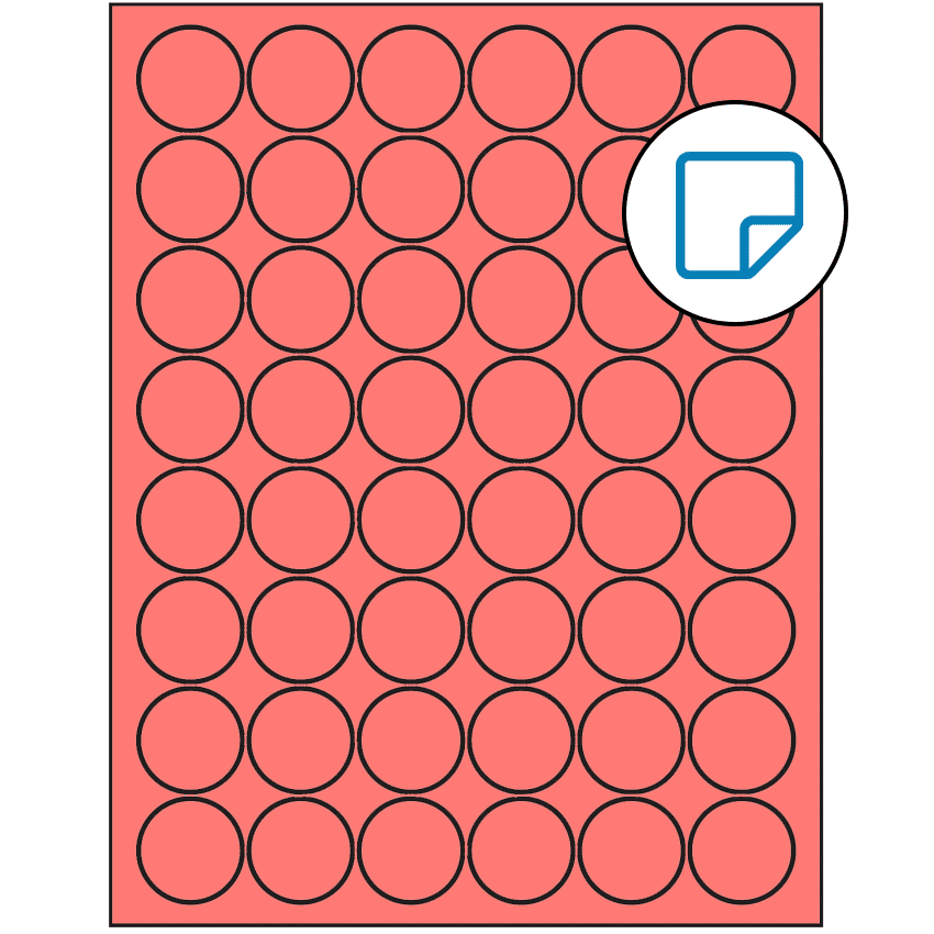 1.25" Fluorescent Red Circular Sheet Labels - Removable Adhesive