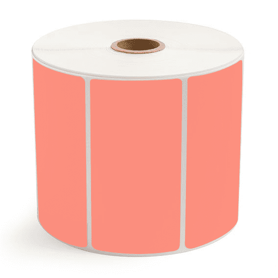 4" x 2" Fluorescent Red - Direct Thermal Labels - 1" Core / 5" Outer Diameter