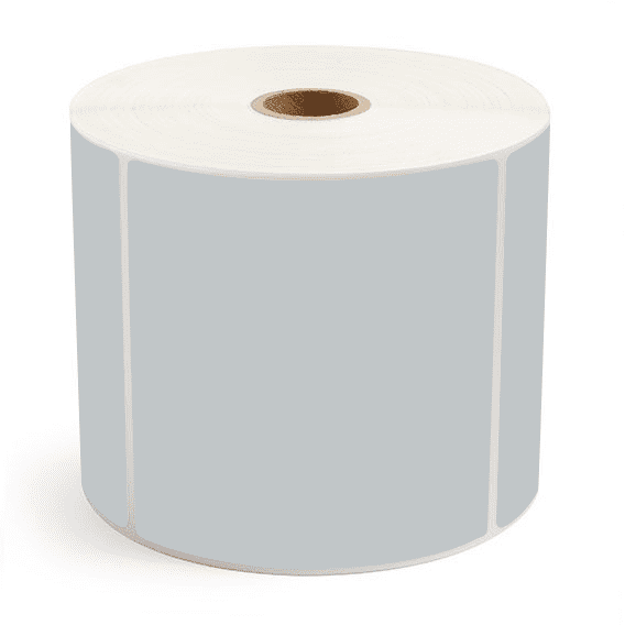 4" x 4" Gray - Thermal Transfer Labels - 1" Core / 5" Outer Diameter - Removable Adhesive