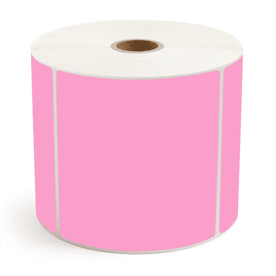 4" x 4" Hot Pink - Thermal Transfer Labels - 1" Core / 5" Outer Diameter - Removable Adhesive