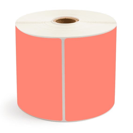 4" x 6.5" Fluorescent Red - Direct Thermal Labels - 1" Core / 5" Outer Diameter - Freezer Grade Adhesive