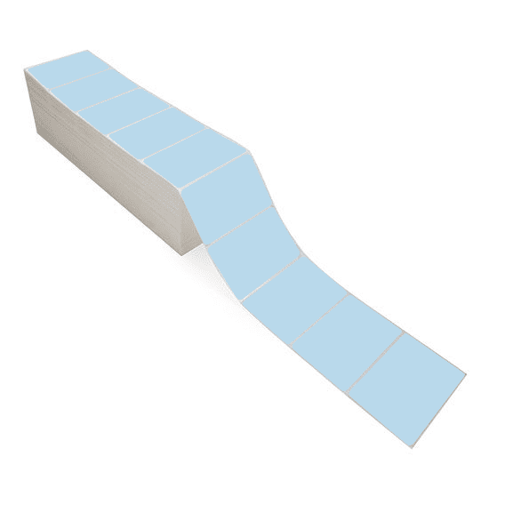4" x 2.5" Blue - Direct Thermal Labels - Fanfold - Removable Adhesive
