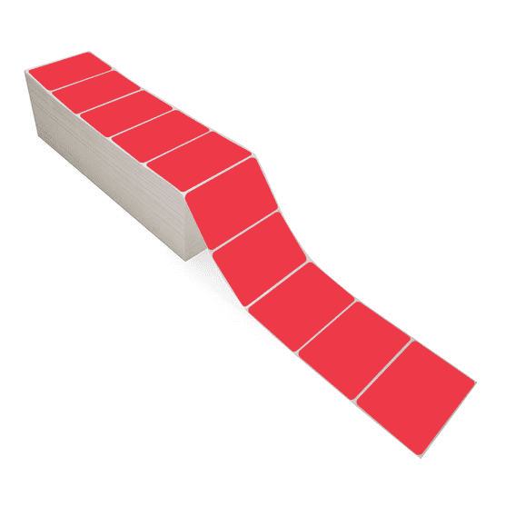 4" x 2.5" Red - Direct Thermal Labels - Fanfold - Freezer Grade Adhesive