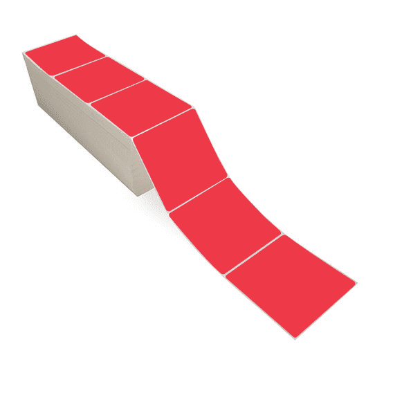 4" x 4" Red - Direct Thermal Labels - Fanfold - Removable Adhesive