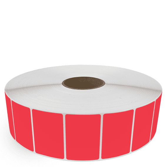 3" x 2" Red - Thermal Transfer Labels - 3" Core / 12" Outer Diameter (No Perf) - Removable Adhesive
